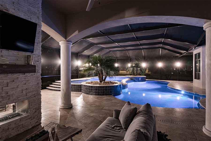 pool screen cage lighting Brevard Melbourne Florida by Florida Lightscapes 
